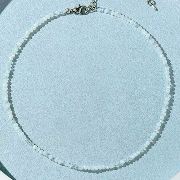 SALE Handmade Selenite and Moonstone Faceted Crystal Quartz Stone Necklace - Picture 3 of 5